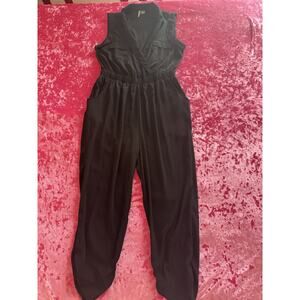 Sparkle & Fade Black Sleeveless Jumpsuit Collar Elastic Waist Women's Large